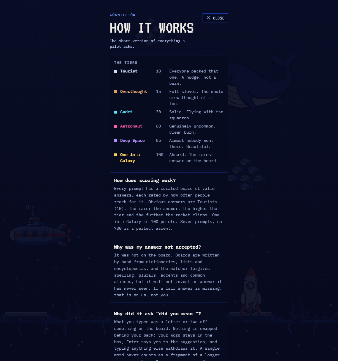 Cosmillion: How the answer tiers work: how common your answer decides the points